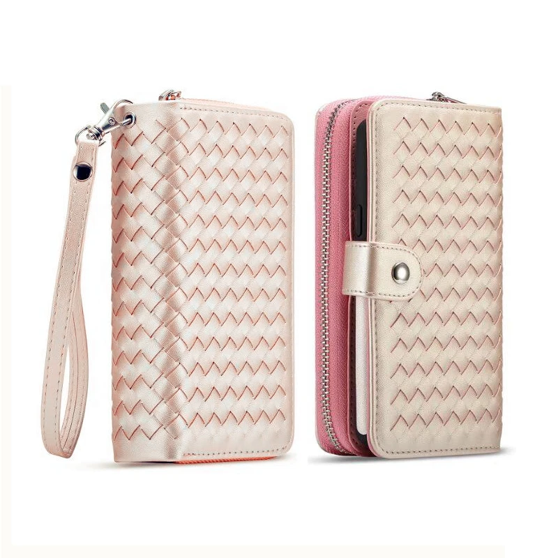 

Luxury Wallet Case For Samsung Galaxy S9/S9 Plus Case Zipper Weave Magnet Removable Phone Cover For Samsung S9+ S 9 Case Strap