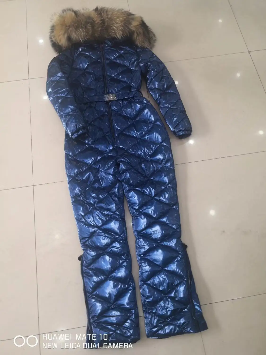 Женский комбинезон с натуральным мехом зимний капюшоном Размеры M L XL