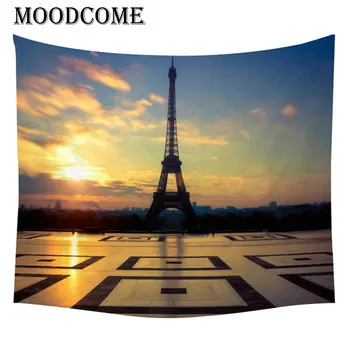 

Sunset Tower Tapestry Wall Decor City Squre Wall Hanging 3D Beach Tower Wall Carpet Landmark Building Hippie Blanket Tapiz