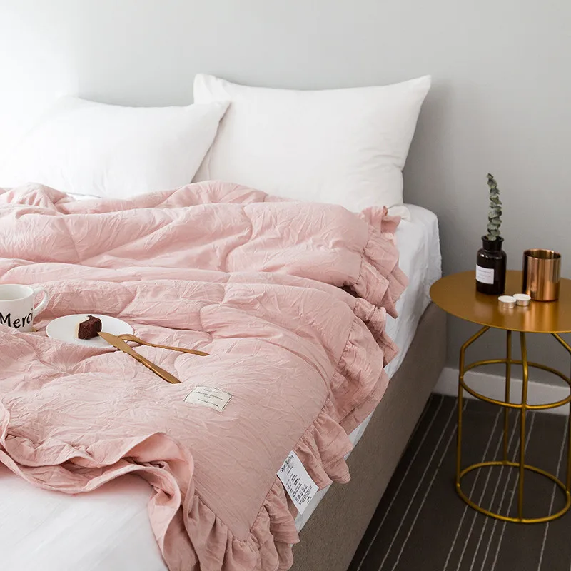 200x230 см одеяло s& покрывала, новое Хлопковое одеяло, однотонное розовое летнее мягкое одеяло s для взрослых детей, постельное белье с кружевом, домашний текстиль