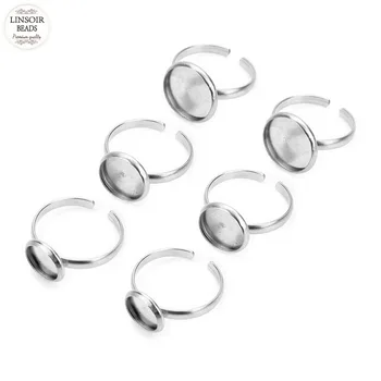 

10pcs/lot Stainless Steel Blank Ring Base fit 8mm 10mm 12mm Round Ring Setting Cabochon Cameo Base for DIY Ring Jewelry Making