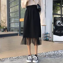 Lychee/кружевные однотонные юбки с эластичной резинкой на талии для девочек; теплые длинные юбки; сезон осень-зима; Милая юбка в офисном стиле для девушек