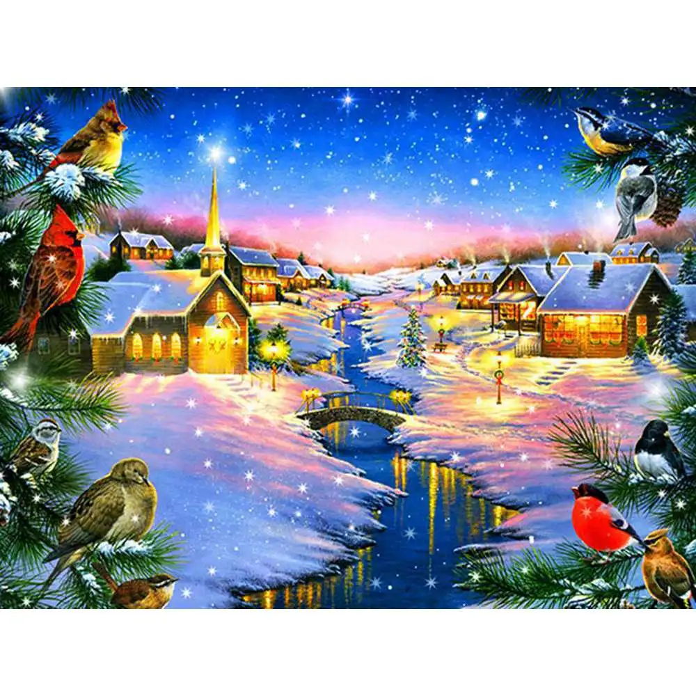 

oneroom Christmas gift Snow scenery landscape DIY Crystal full drill square 5D diamond painting cross stitch kit mosaic round