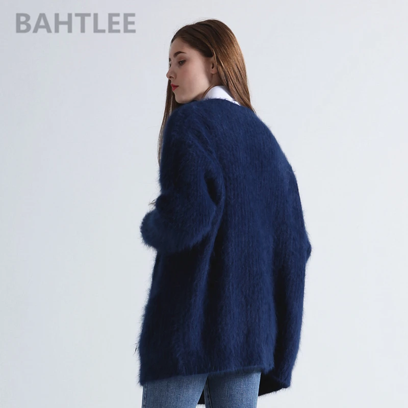 BAHTLEE, вязаное пальто, женский кардиган из ангоры, свитер, норка, кашемир, v-образный вырез, пуговица, карман, толстый, сохраняет тепло