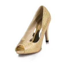 New Arrival Gold Sequined Cloth Women Wedding Shoes High Heels Genuine Leather Women Shoes Peep Toes Size EU34-41 JYG083