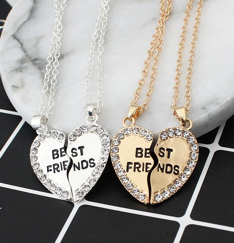 2pcs/pair 2018 new fashion Best friend necklace women gold silver heart