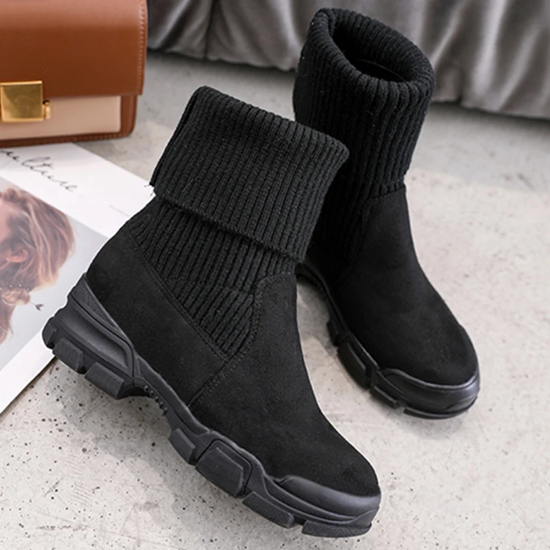 

Warm Socks Shoes Women Winter Sneakers Women Chunky Sneakers Plush Ankle Boots Women Black Platform Sneakers Casual Shoes Woman