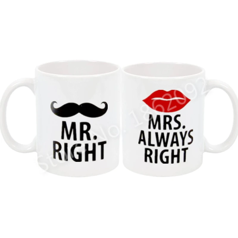 Забавный Mr Mrs Набор кружек для кофе новинка Mr Right Mrs Always правая Пара кружек чашка усы губы юмором юбилей свадебные подарки 11 унций