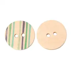 DoreenBeads деревянная швейная кнопка скрапбукинга круглая зеленая фиолетовая с двумя отверстиями полоса шаблон 25,0 мм диаметр, 50 шт. 2016 новинка