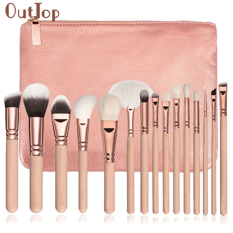 OutTop Best Deal New 15 PCS Pro Makeup Brushes Set Cosmetic Foundation Loose Powder Complete Eye