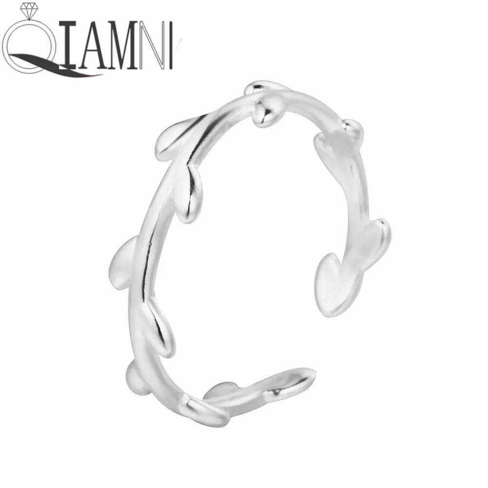 

QIAMNI 925 Sterling Silver Leaves Flowers Finger Open Ring Party Christmas Birthday Gift Minimalist Jewelry Women Girls