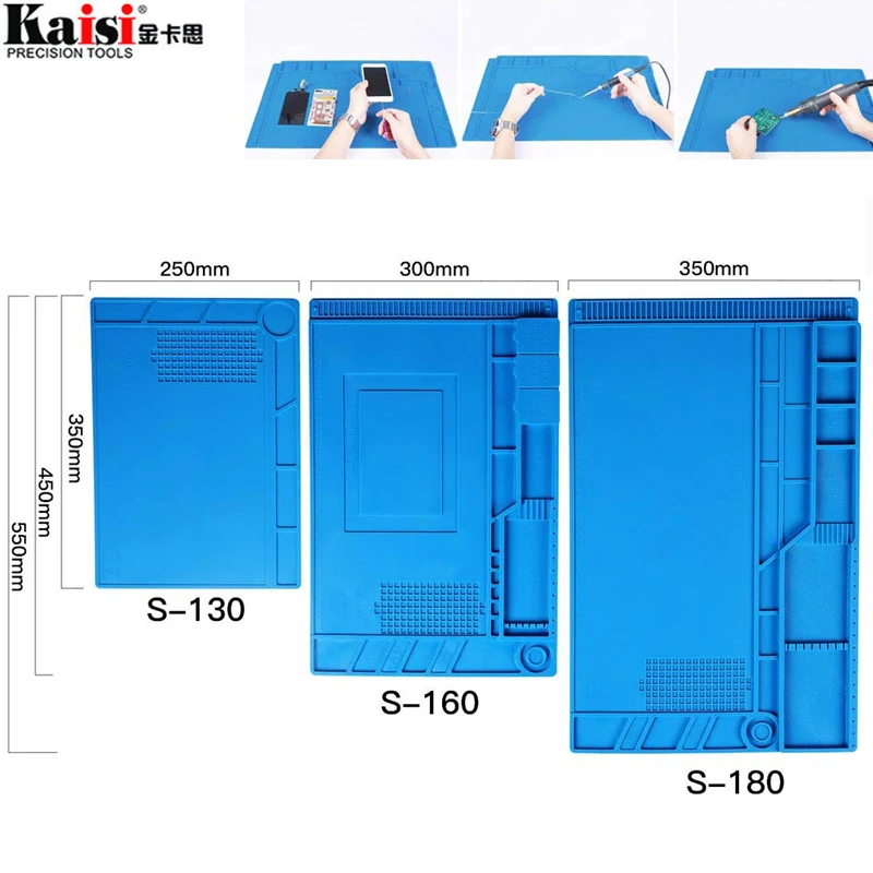 

S-160 45X30cm Heat Insulation Silicone Pad Desk Mat Maintenance Platform For BGA Soldering Repair Station With Magnetic Section