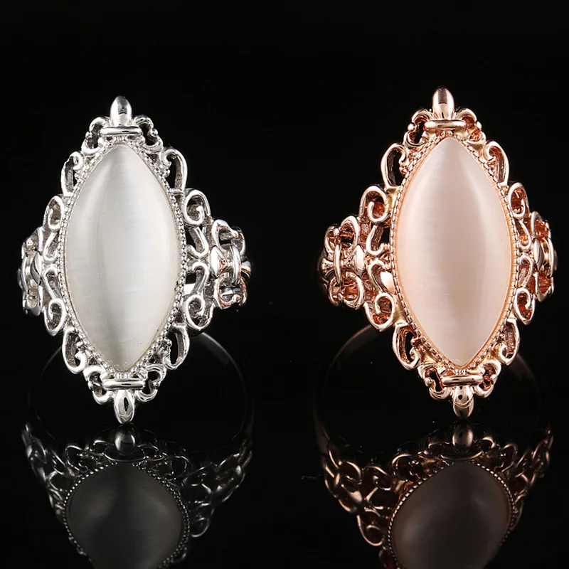 SHUANGR Charm Pink Opal Crystal Jewelry Promise Engagement Rings For Women Rose Gold Color Hollow Pattern Wedding Ring