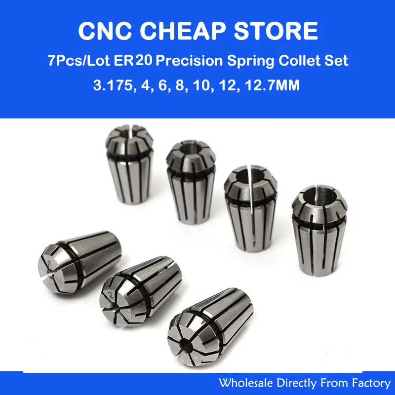 

7pcs/set ER20A Precision Spring Collet Set CNC Router Milling Lathe Tool Engraving Machine ER20 Spring Collet Chuck 3.175-12.7mm