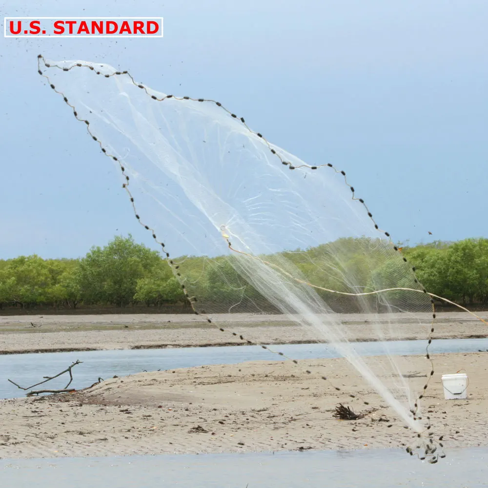 4FT 5FT 6FT US Standard Hand Throw Fishing Net Cast Bait Fish Catching