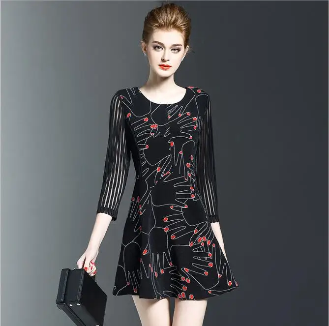 Autumn Plus Size Dresses Women Fashion Slim Black Finger Dress Girl ...
