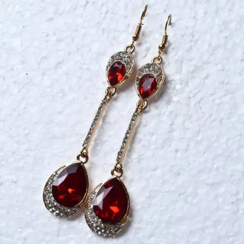 

0.67X0.47''Natural Red Crystal &CZ Golden Drop Earrings ED307