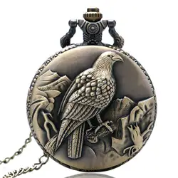 Карманные часы цепочки и ожерелья Полный Охотник птица тептер Кварцевые женские карманные часы винтажные часы