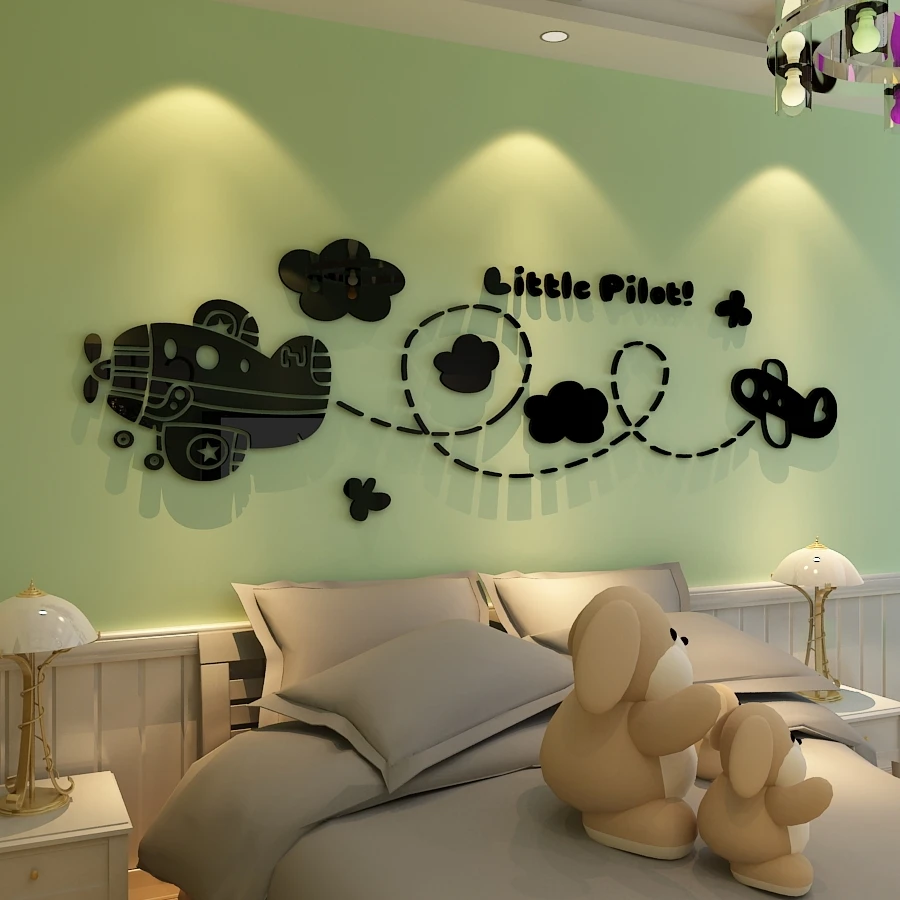 Small Aircraft Pilots Acrylic Wall Stickers Cartoon Children S Room Small Aircraft Pilots Acrylic Wall Stickers Cartoon Children S Room Decor Baby Perspective Bedroom Walls Decals In From Home