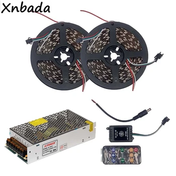 

5m 10m WS2812B WS2812 RGB Led Strip Light With SP106E 9Keys Remote Music Led Controller DC5V Power Supply Adapter Kit