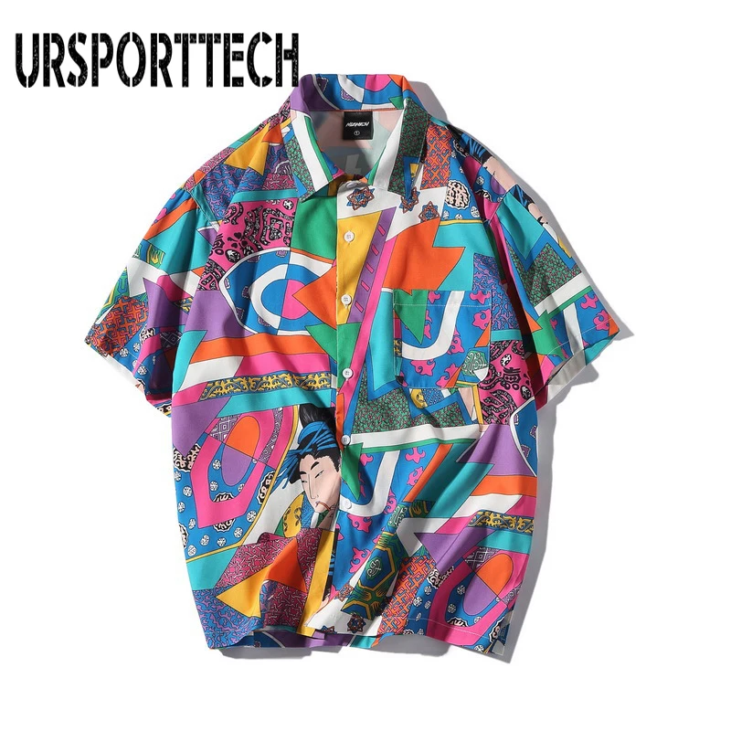 

Hot Summer Men Loose Hip Hop Shirt Harajuku Japanese Ukiyo E Anime Print Shirt Short Sleeve Top Hawaiian Shirt Casual Streetwear