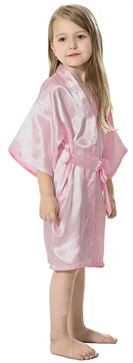 Kids Solid Satin Rayon Kimono Robe Bridesmaid Solid Bathrobe Children Nightgown Sleepwear Dressing Gow