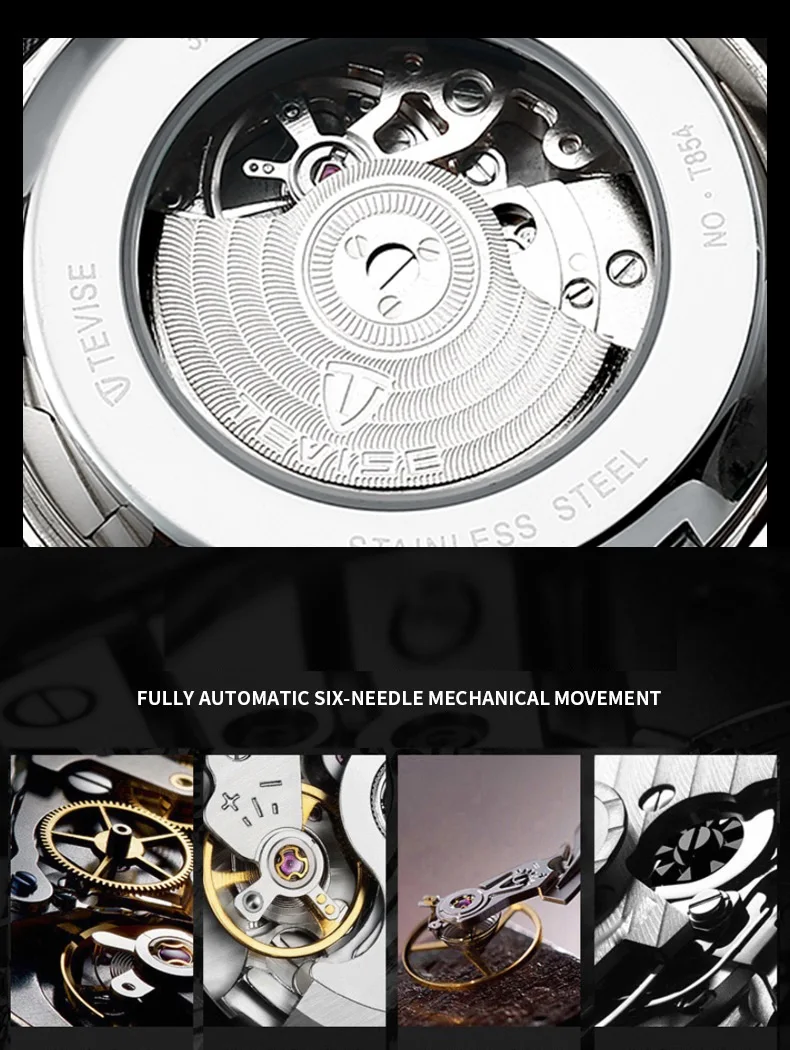 [Дропшиппинг] TEVISE Мужские автоматические часы T841B мужские часы Moon Phase Week из нержавеющей стали кожаные мужские часы Relogio Masculino