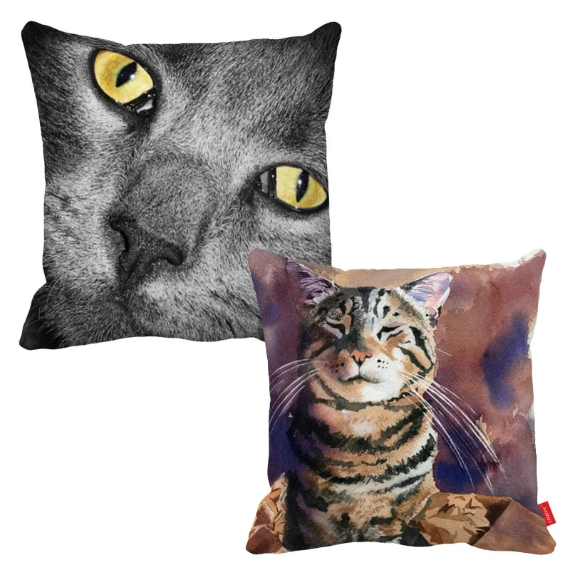 

Gray Cat Face Print Car Decorative Throw Pillowcase Pillow Case Cushion Cover Sofa Home Decor