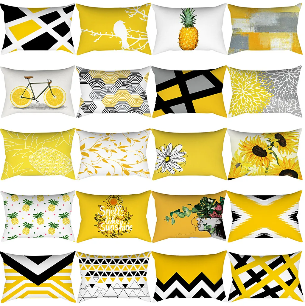 

Nordic Style Abstract Geometric Printed Linen Cotton Cushion Cover Yellow Lines Decorative Sofa Throw Pillow Case Almofadas