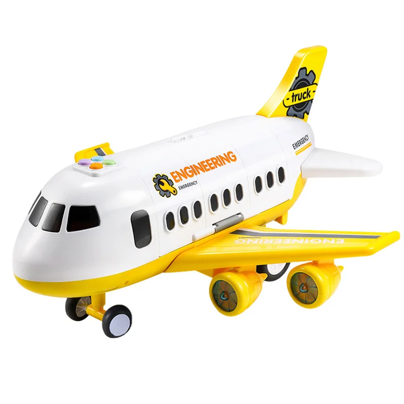 Children'S Toy Aircraft Boy Baby Oversized Music Track Inertia Toy Car Plane Passenger Model Large Storage Space - Цвет: Yellow