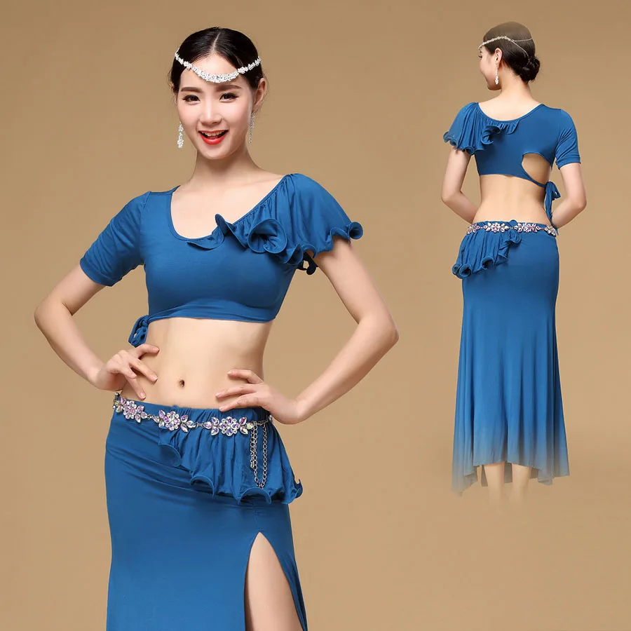 Cheap Women Belly Dance Clothing 2-piece Set Top and Skirt Spandex Clothes Practice Dance Costumes for Sale