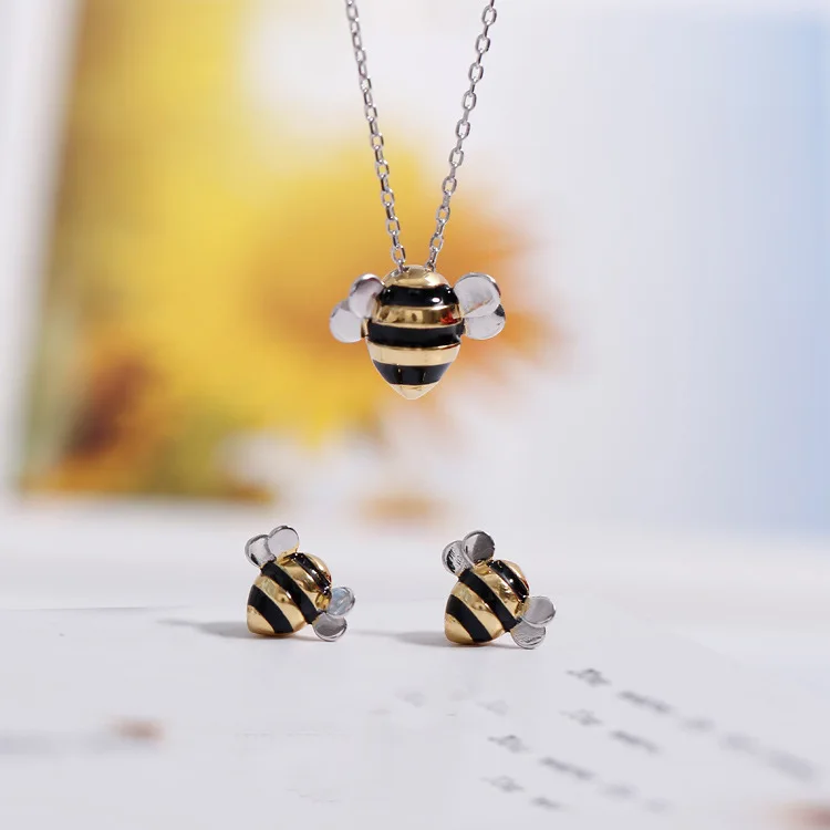 925 пробы серебряные ювелирные изделия оптом Корейская Мода Милая пчела изысканный креативный женский индивидуальный кулон и ожерелье