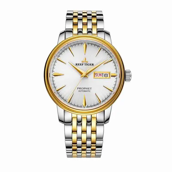 Риф Тигр/RT Роскошные модные часы для мужчин два тона розовое золото автоматические часы с датой день RGA8236 - Цвет: RGA8236GWT