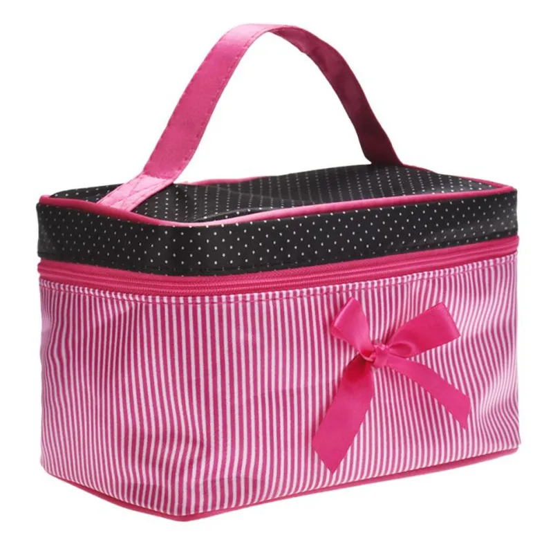 Designer Cosmetic Bags Women Bag Square Bow Stripe Dot Organizer Travel Makeup Bag Makeup Case Box Necessaries Women Designer Cosmetic Bags Women Bag Square Bow Stripe Dot Organizer Travel Makeup Bag Makeup Case Box Necessaries Women