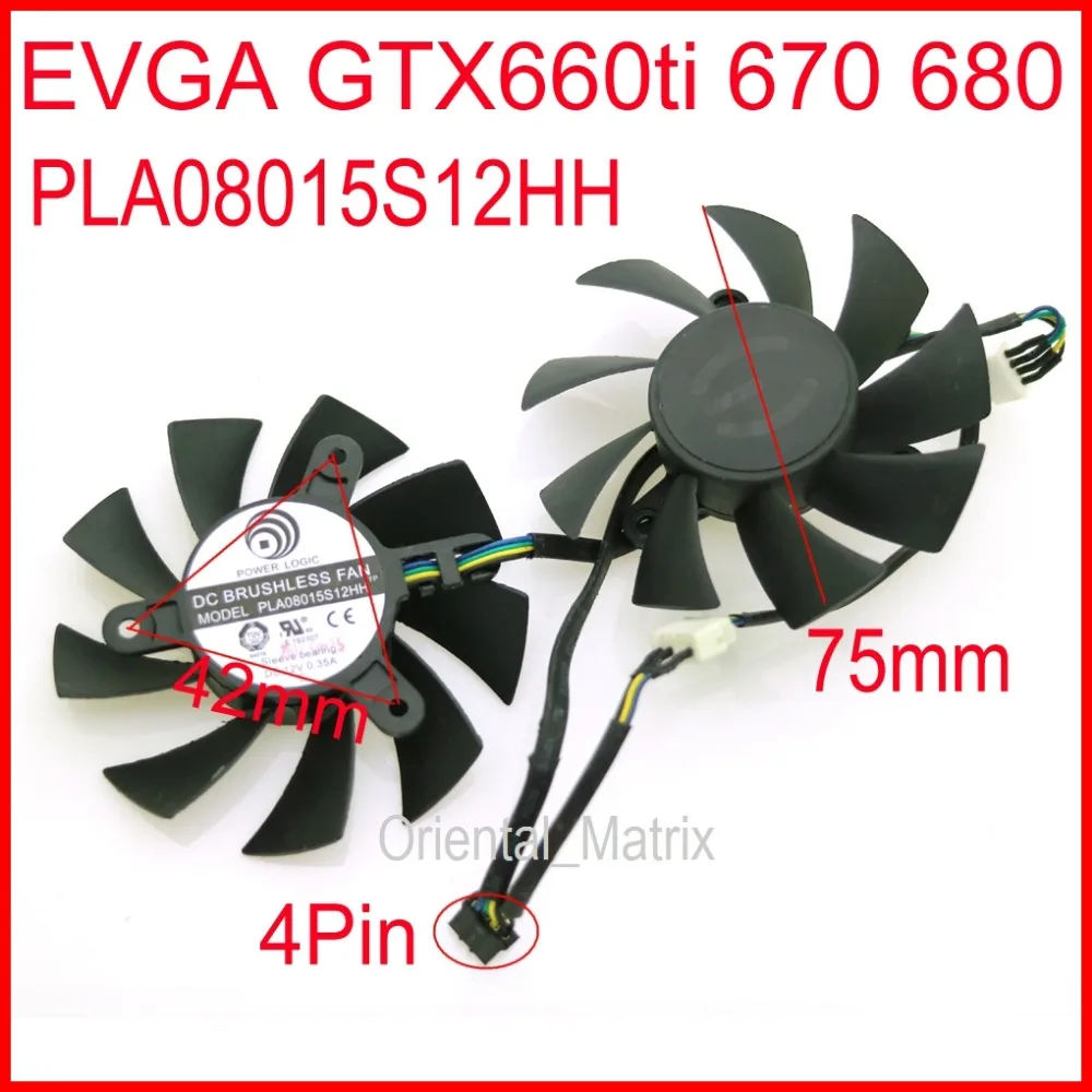Вентилятор для видеокарты PLA08015S12HH 12 В 0 35a 75 мм 42*42*42 4pin 4 провода VGA EVGA GTX660ti GTX670 GTX680 |