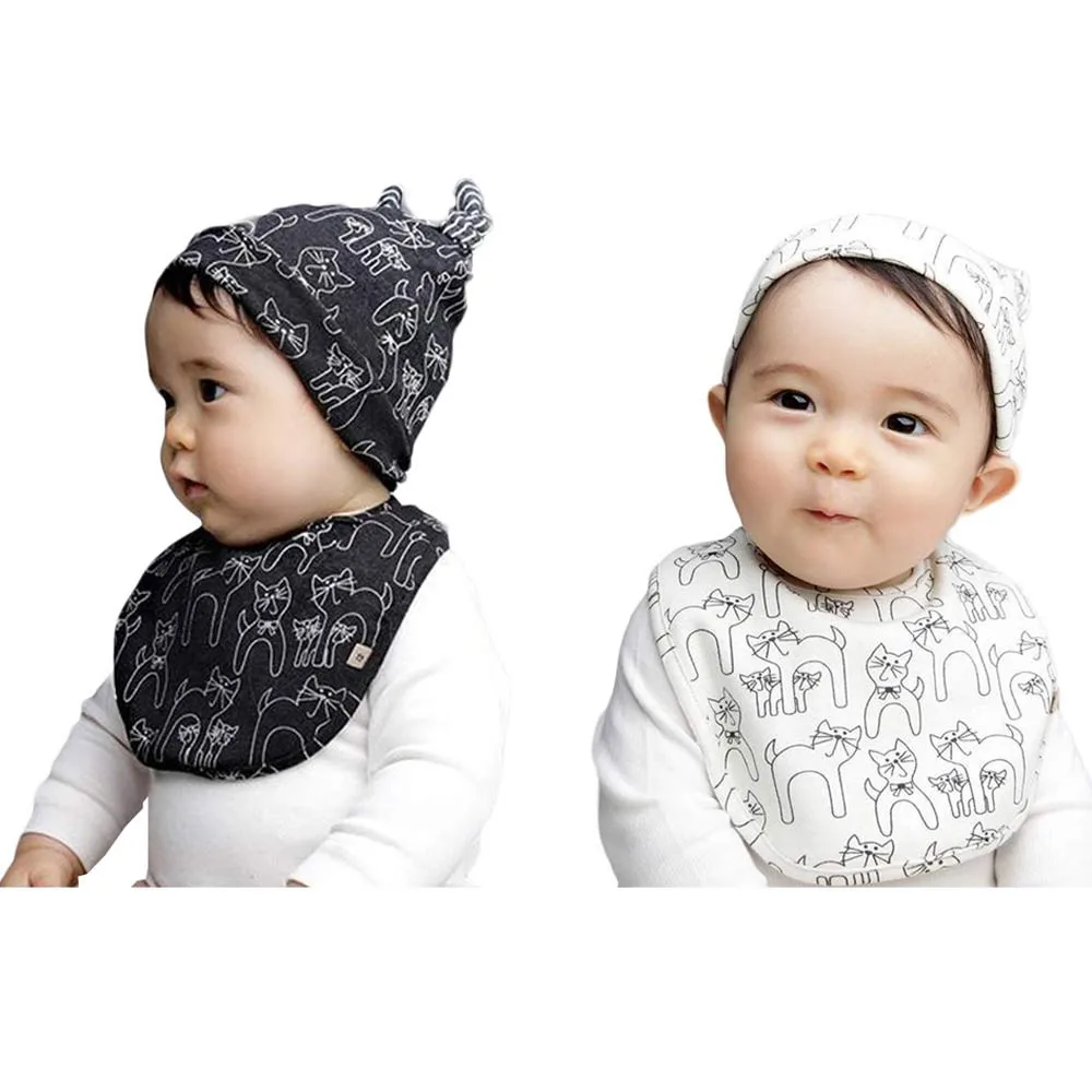 

2019 hot sale Cute Kids Baby Cotton Saliva Lunch Bib Cotton Scarf and Cat Pattern Hat Cap Set Feeding Smock Bibs Burp Cloths #20