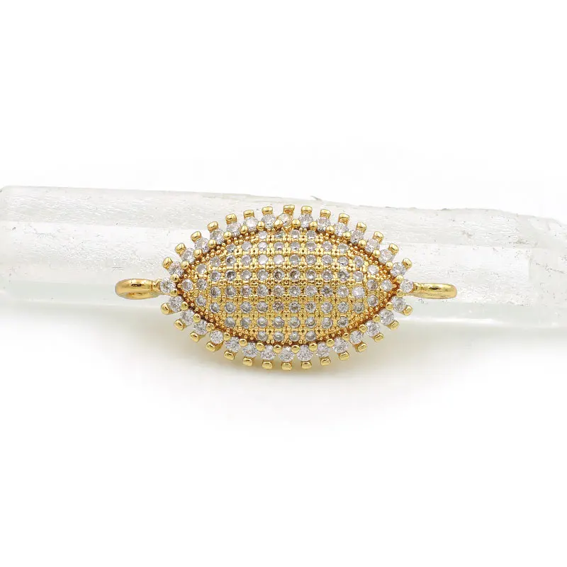Gold 28*13*4 мм Micro Pave Clear CZ Evil Eye Charm соединитель подходит для мужчин и женщин, делая браслеты ювелирные изделия - Окраска металла: Gold
