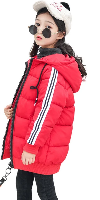 Детская зимняя куртка для мальчиков теплая детская куртка-парка с капюшоном для детей от 4 до 14 лет длинная куртка с хлопковой подкладкой для девочек верхняя одежда для мальчиков и девочек - Цвет: red