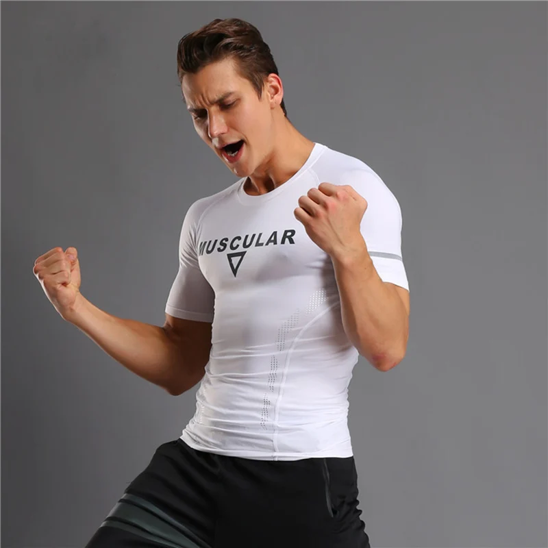 

New Summer Running T Shirt Men Short Sleeve Sport Shirt GYM Elastic Quick Dry Fitness Bodybuilding T-Shirt Tennis Soccer Jersey