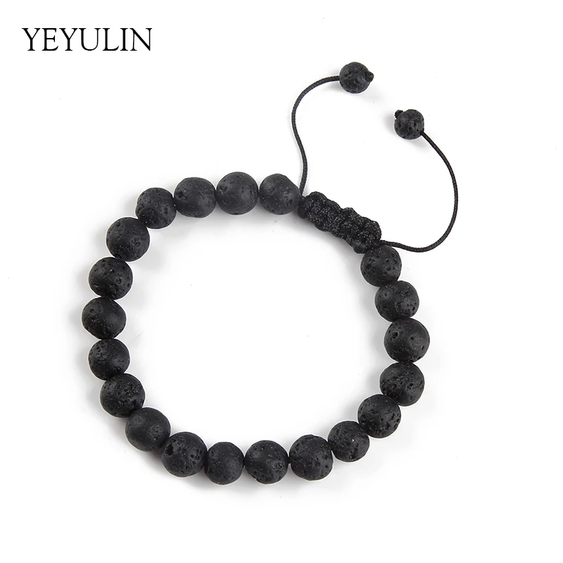 

Trendy 8mm Natural Stone Lava Bracelets For Women Men Black Volcanic Rock Stone Braided Bangles Hand Strings Adjustable