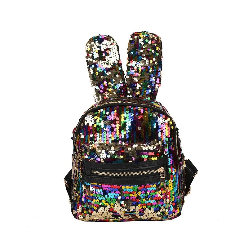 

Women Backpacks New Children's Bag Cute Girl Rabbit Ears Small Fashion Backpack Princess Shopping Tourism Sequins Tide Package