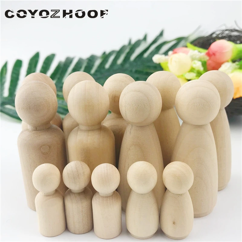 unpainted wooden peg dolls