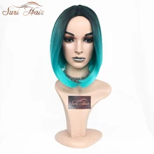 Suri Pelo Ombre Corto Bob Pelucas Para Las Mujeres Negras a prueba de Calor Del Partido Azul Cosplay Del Anime Sintético Pelucas 10 pulgadas