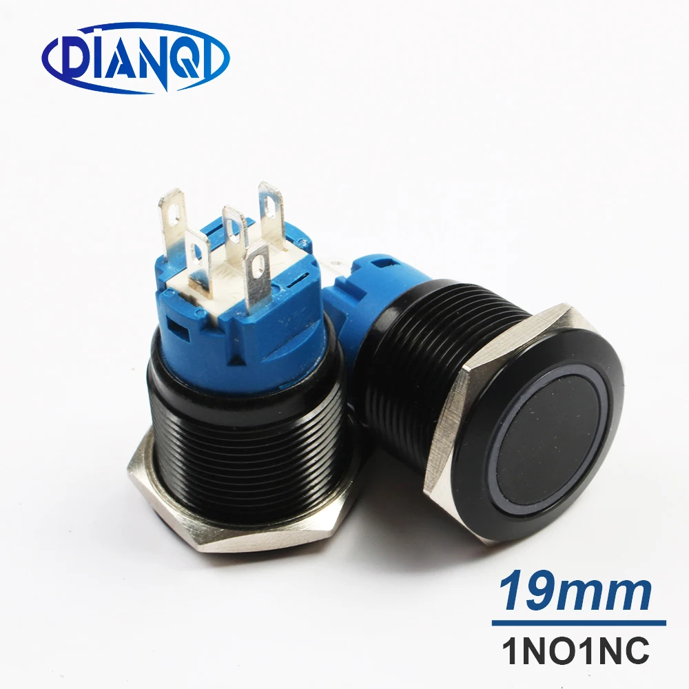 

New type LED 19mm push button switch press button switches car switch Power mark NO NC Black Momentary PC Latching