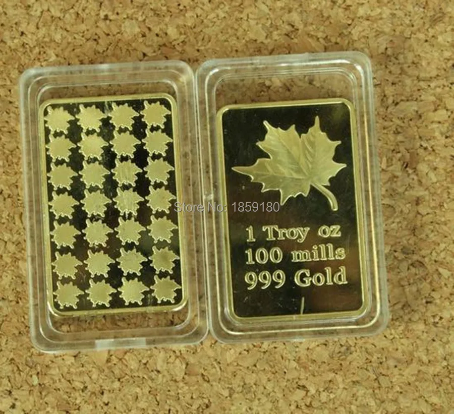 24k Gold Clad Bullion Bar Coin Canadian Maple Leaf Challenge Bars 1 24k Gold Clad Bullion Bar Coin Canadian Maple Leaf Challenge Bars 1 Troy Oz Pure 999 Replica Fake Plated Gifts In Non Currency Coins From Home