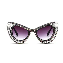 Высокого качества со стразами и жемчугом кошачий глаз Солнцезащитные очки для женщин Для женщин винтажные брендовые дизайнерские