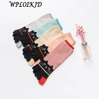 

[ WPLOIKJD]Japan Harajuku Meias Cotton Striped Pattern Five Fingers Socks Women Colorful Short Cute Funny Calcetines Mujer