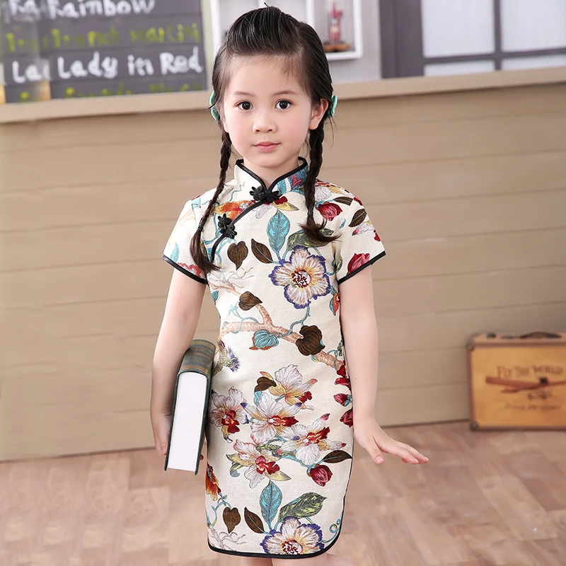Baby Girl Chinese Dress Clothes Summer Style Infantis Cotton Traditional Dresses Red New Year Party Qipao