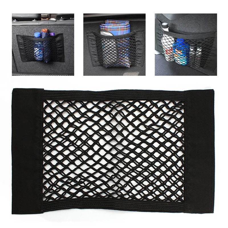 

Car Back Rear Trunk Seat Elastic String Net Bag Magic Sticker Mesh Storage Bag Pocket Cage Auto Organizer Seat Back Bag 40*25cm