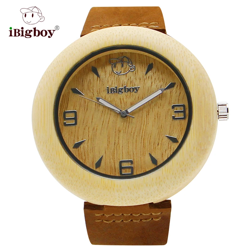 

iBigboy Men Wooden Watch Brand Retro Quartz Watches Leather Strap Fashion Bamboo Wrist Watch For Men as Gifts Personality Clock